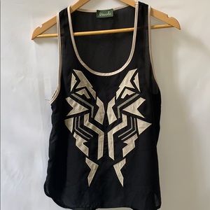 Anthropologie Maude lightweight sleeveless black top w abstract heart detai…